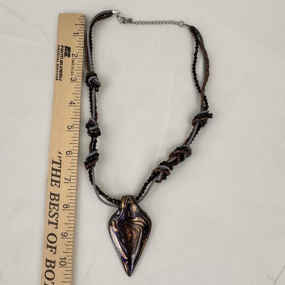 Handcrafted Glass Pendant Necklace Beaded Braided Cord Design Adjustable 21" - Picture 8 of 10